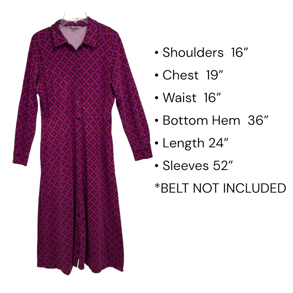 Boden Marcia Jersey Midi Shirt Dress 12 Geometric Magenta Art Mod Teacher Chic - Picture 2 of 9